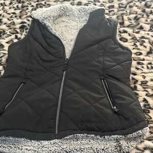 Reversible Black Quilted Vest with Sherpa Lining